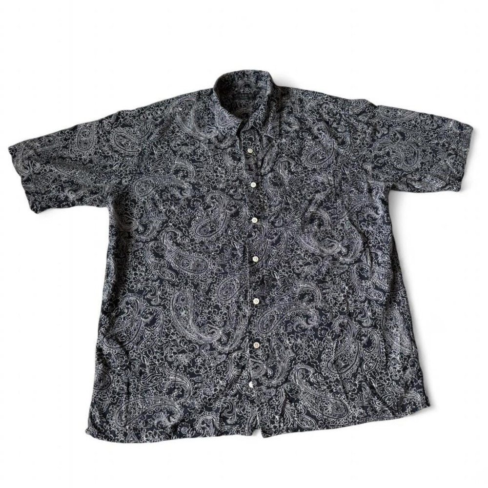 Vintage 100% Silk Lyle & Scott Black Paisley Button Up Shirt